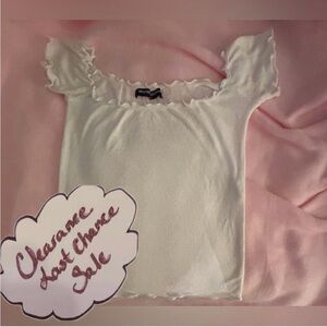 Brandy Melville Women’s White Ruffled Blouse Off The Shoulder Sleeves One Size